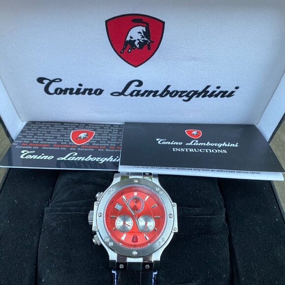 NEW Tonino Lamborghini Men's Chronograph Diamond Bezel Leather Strap Watch - Picture 10 of 16